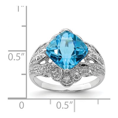 Sterling Silver 1/15 ct tw Swiss Blue Topaz & Diamond Checkerboard Ring – view 4