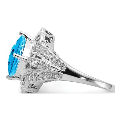 Sterling Silver 1/15 ct tw Swiss Blue Topaz & Diamond Checkerboard Ring – view 5