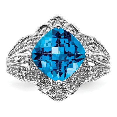 Sterling Silver 1/15 ct tw Swiss Blue Topaz & Diamond Checkerboard Ring – view 6