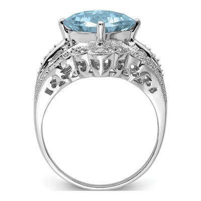 Sterling Silver 1/15 ct tw Sky Blue Topaz & Diamond Checker-Cut Ring – view 3