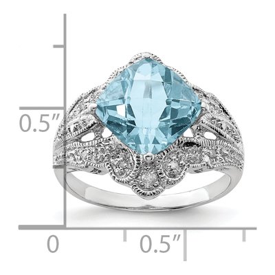 Sterling Silver 1/15 ct tw Sky Blue Topaz & Diamond Checker-Cut Ring – view 4