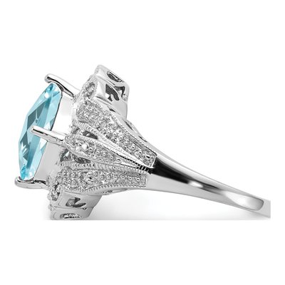 Sterling Silver 1/15 ct tw Sky Blue Topaz & Diamond Checker-Cut Ring – view 5