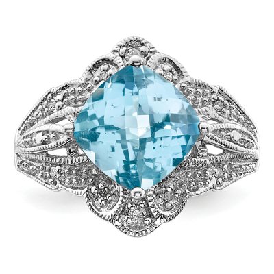 Sterling Silver 1/15 ct tw Sky Blue Topaz & Diamond Checker-Cut Ring – view 6