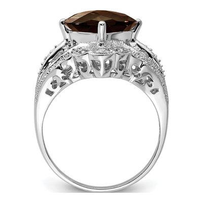Sterling Silver 1/15 ct tw Smoky Quartz & Diamond Checker-Cut Ring – view 3