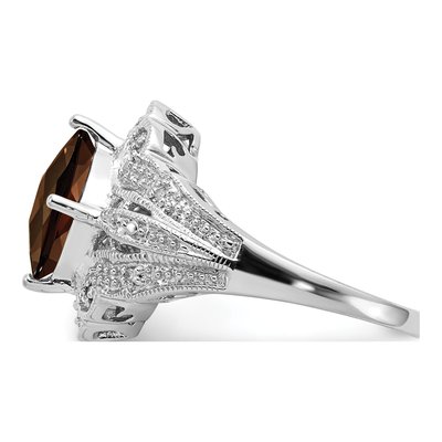 Sterling Silver 1/15 ct tw Smoky Quartz & Diamond Checker-Cut Ring – view 4