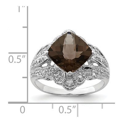 Sterling Silver 1/15 ct tw Smoky Quartz & Diamond Checker-Cut Ring – view 5