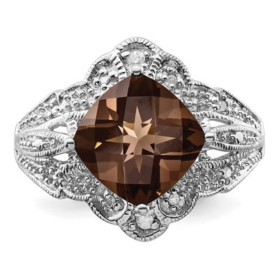 Sterling Silver 1/15 ct tw Smoky Quartz & Diamond Checker-Cut Ring – view 6