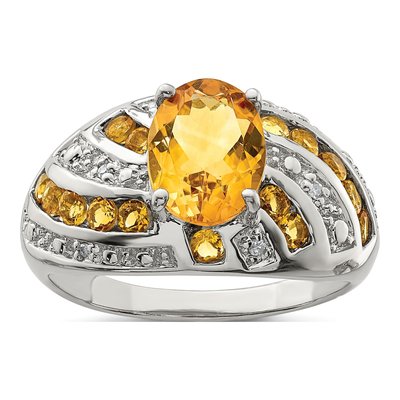Sterling Silver Citrine & Diamond Ring