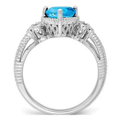 Sterling Silver 1/20 ct tw Swiss Blue Topaz & Diamond Pear Ring – view 2
