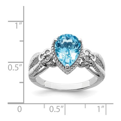 Sterling Silver 1/20 ct tw Swiss Blue Topaz & Diamond Pear Ring – view 3