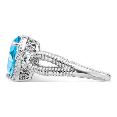 Sterling Silver 1/20 ct tw Swiss Blue Topaz & Diamond Pear Ring – view 4