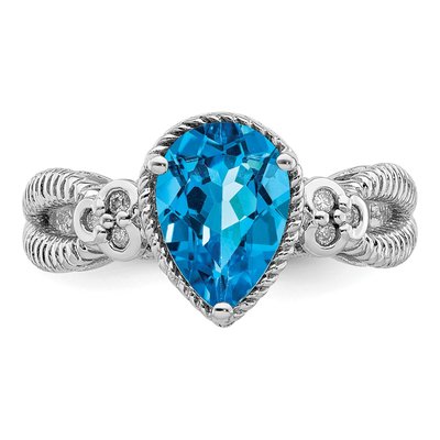 Sterling Silver 1/20 ct tw Swiss Blue Topaz & Diamond Pear Ring – view 5
