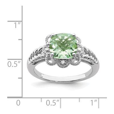Sterling Silver Green Quartz & Diamond Checkerboard Ring – view 3