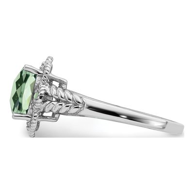 Sterling Silver Green Quartz & Diamond Checkerboard Ring – view 4
