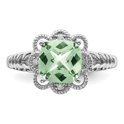 Sterling Silver Green Quartz & Diamond Checkerboard Ring – view 5