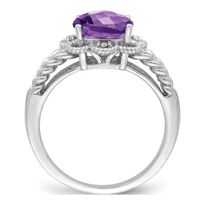 Sterling Silver Amethyst & Diamond Checkerboard Ring – view 2