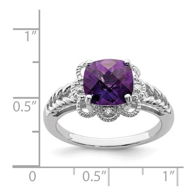 Sterling Silver Amethyst & Diamond Checkerboard Ring – view 3