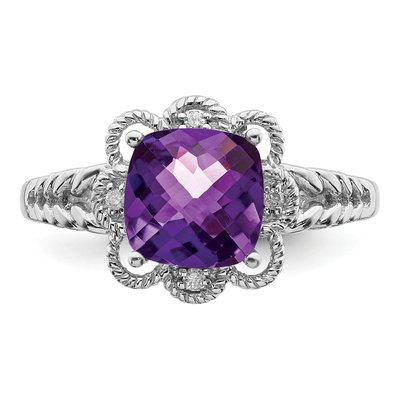 Sterling Silver Amethyst & Diamond Checkerboard Ring – view 5