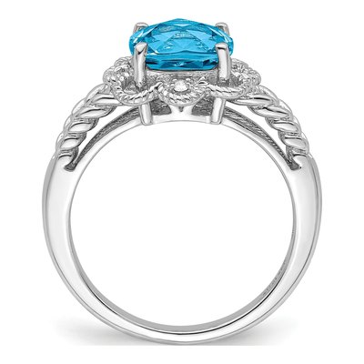 Sterling Silver Swiss Blue Topaz & Diamond Checkerboard Ring – view 2