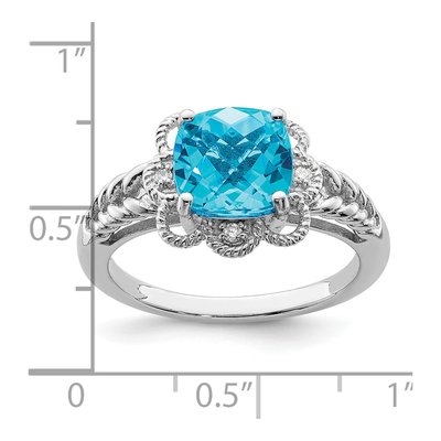 Sterling Silver Swiss Blue Topaz & Diamond Checkerboard Ring – view 4