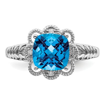 Sterling Silver Swiss Blue Topaz & Diamond Checkerboard Ring – view 5