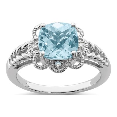 Sterling Silver Sky Blue Topaz & Diamond Ring