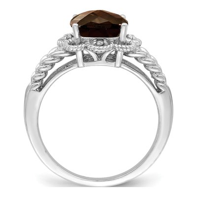 Sterling Silver Smoky Quartz & Diamond Checker-Cut Ring – view 2