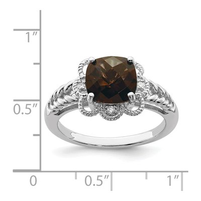 Sterling Silver Smoky Quartz & Diamond Checker-Cut Ring – view 3