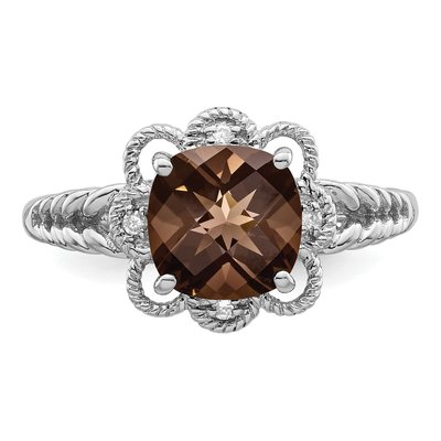 Sterling Silver Smoky Quartz & Diamond Checker-Cut Ring – view 5
