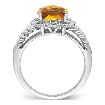 Sterling Silver Whiskey Quartz & Diamond Whiskey Ring – view 3