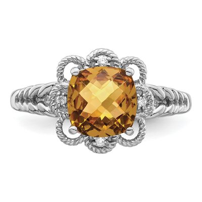 Sterling Silver Whiskey Quartz & Diamond Whiskey Ring – view 6