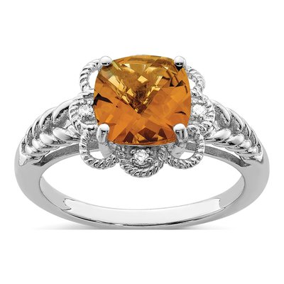 Sterling Silver Whiskey Quartz & Diamond Whiskey Ring