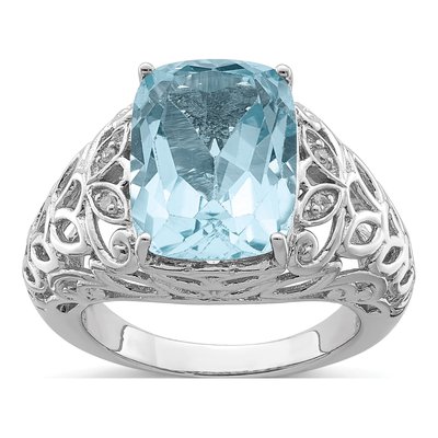 Sterling Silver Sky Blue Topaz & Diamond Ring