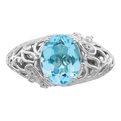 Sterling Silver 1/20 ct tw Sky Blue Topaz & Diamond Ring – view 5