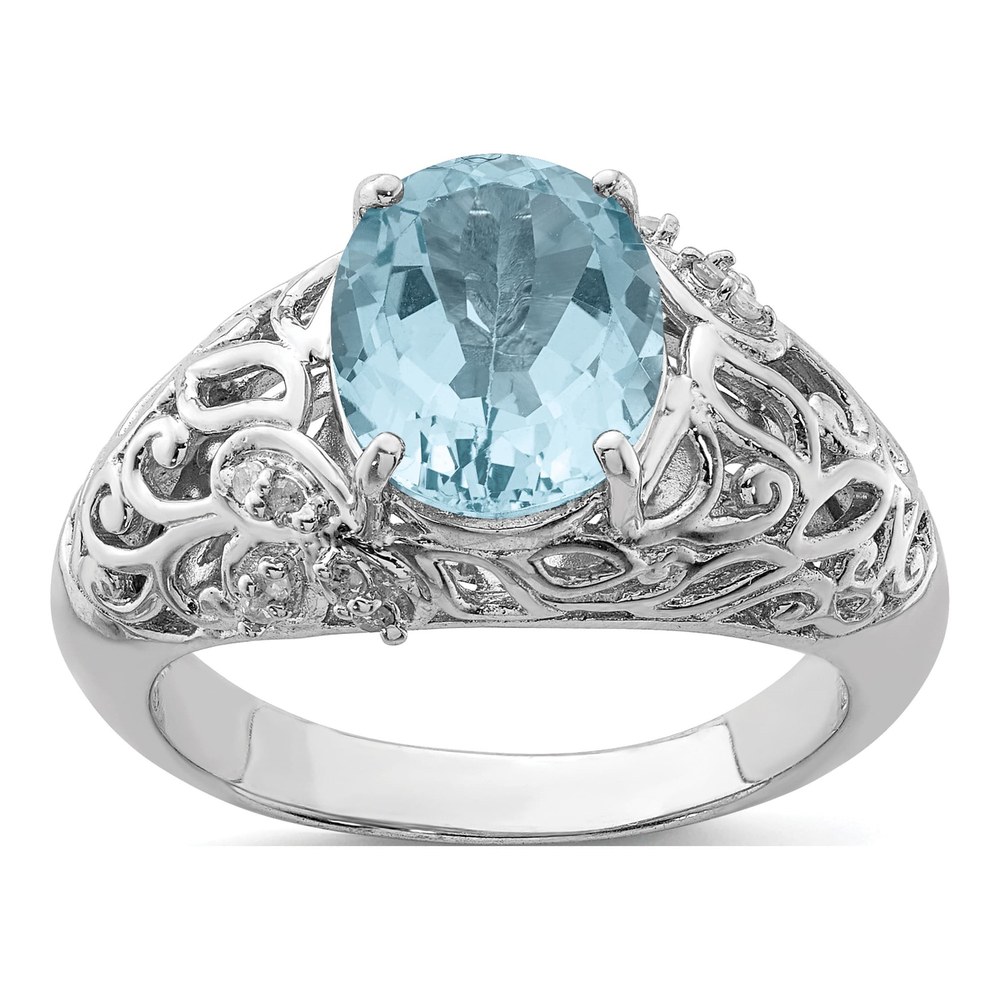 Sterling Silver Sky Blue Topaz & Diamond Ring