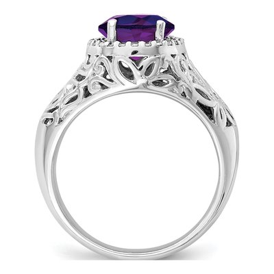 Sterling Silver 1/8 ct tw Amethyst & Diamond Oval Ring – view 2
