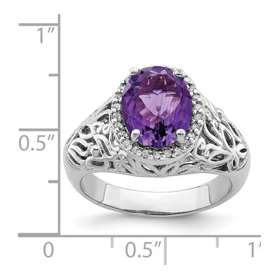 Sterling Silver 1/8 ct tw Amethyst & Diamond Oval Ring – view 3