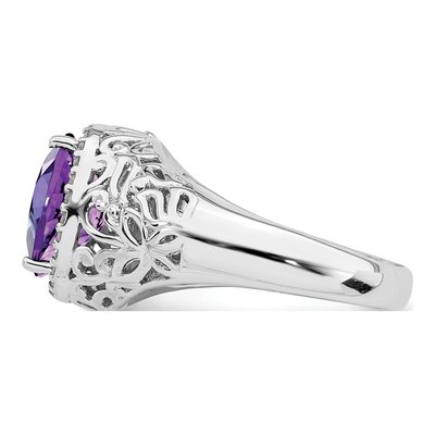 Sterling Silver 1/8 ct tw Amethyst & Diamond Oval Ring – view 4
