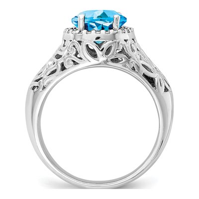 Sterling Silver 1/8 ct tw Swiss Blue Topaz & Diamond Oval Ring – view 3