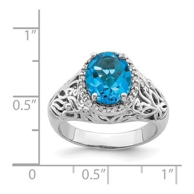 Sterling Silver 1/8 ct tw Swiss Blue Topaz & Diamond Oval Ring – view 4