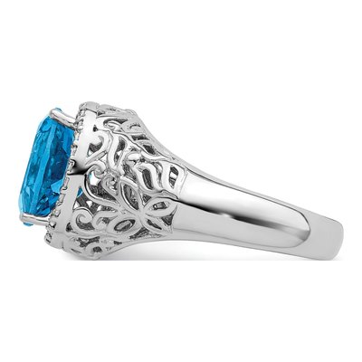 Sterling Silver 1/8 ct tw Swiss Blue Topaz & Diamond Oval Ring – view 5