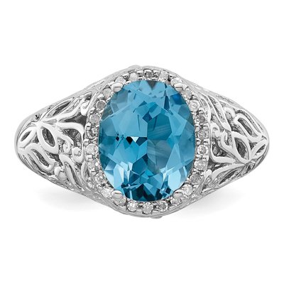 Sterling Silver 1/8 ct tw Swiss Blue Topaz & Diamond Oval Ring – view 6