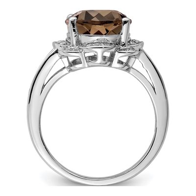 Sterling Silver 1/10 ct tw Smoky Quartz & Diamond Oval Ring – view 2