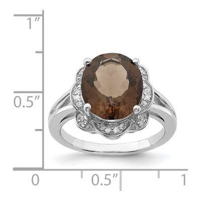 Sterling Silver 1/10 ct tw Smoky Quartz & Diamond Oval Ring – view 3
