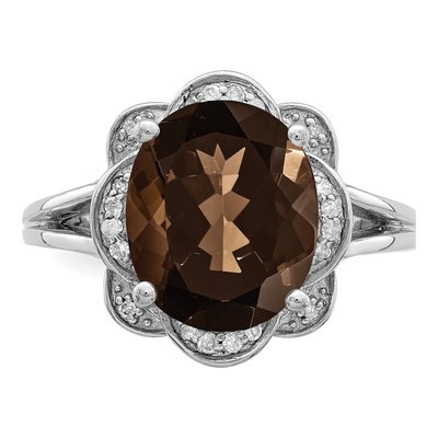 Sterling Silver 1/10 ct tw Smoky Quartz & Diamond Oval Ring – view 5