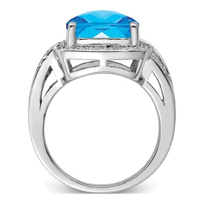 Sterling Silver 1/5 ct tw Swiss Blue Topaz & Diamond Checker-Cut Ring – view 3