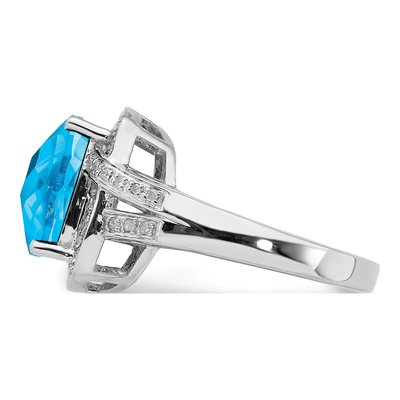 Sterling Silver 1/5 ct tw Swiss Blue Topaz & Diamond Checker-Cut Ring – view 4