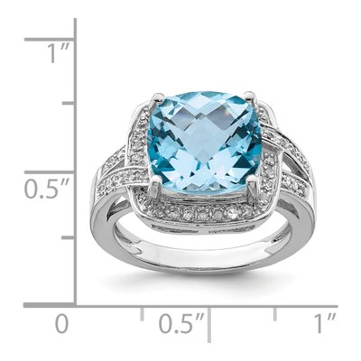 Sterling Silver 1/5 ct tw Swiss Blue Topaz & Diamond Checker-Cut Ring – view 5