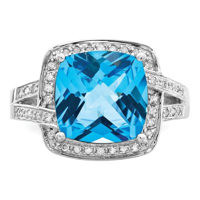 Sterling Silver 1/5 ct tw Swiss Blue Topaz & Diamond Checker-Cut Ring – view 6