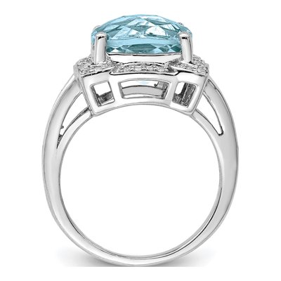 Sterling Silver 1/7 ct tw Sky Blue Topaz & Diamond Checker-Cut Ring – view 2